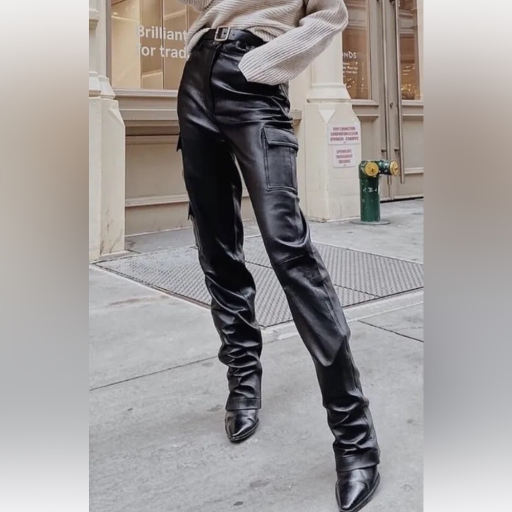 BLDWN 100% leather straight leg cargo pocket pants 2